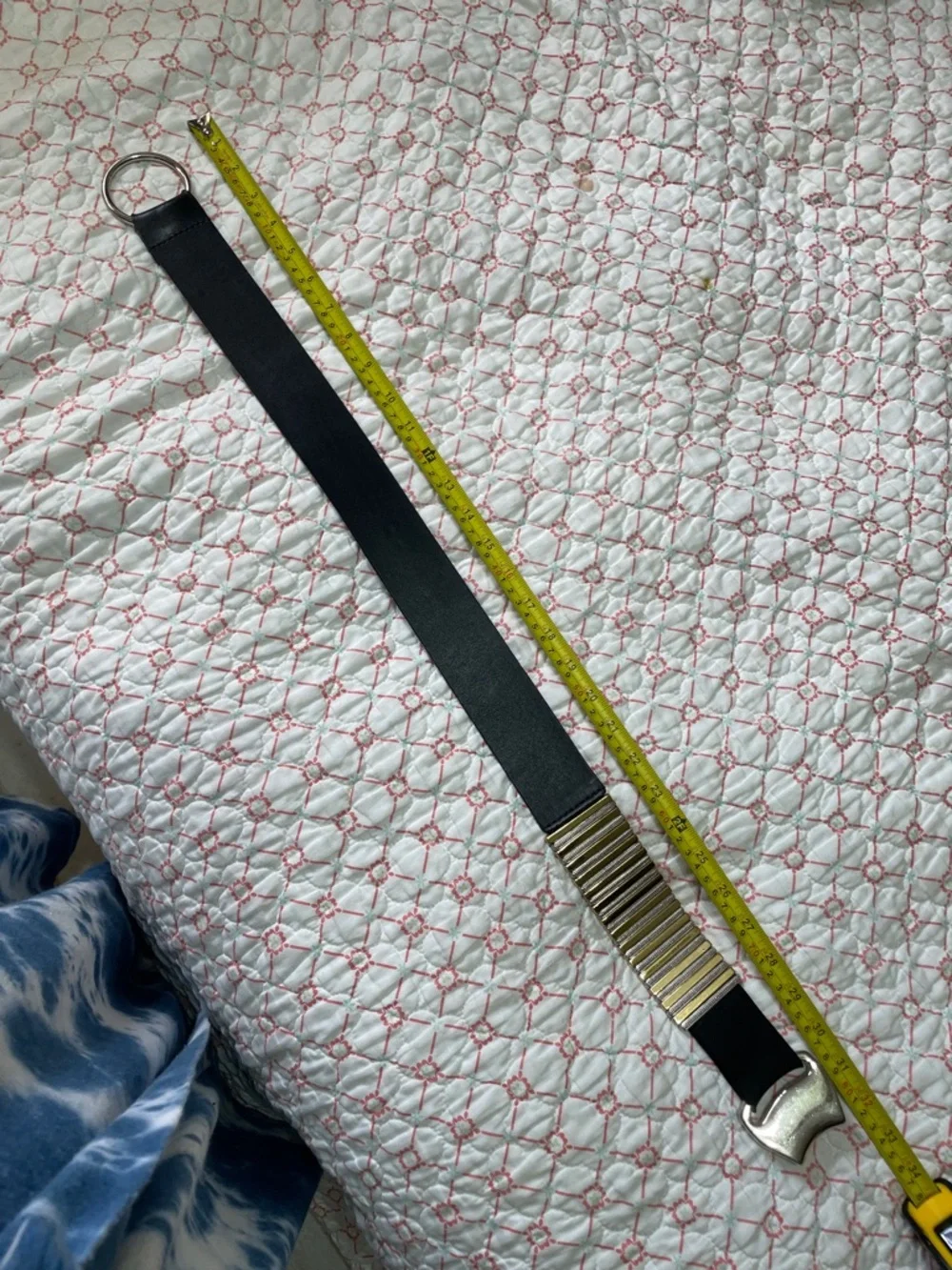 Chico’s gold and silver and black leather statement belt